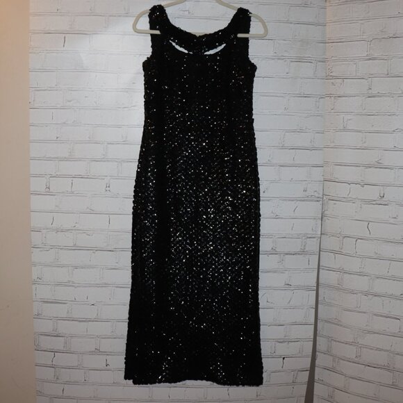 🖤✨🌙 VINTAGE BLACK SEQUIN EVENING DRESS · SIZE S ✨ - Picture 1 of 9